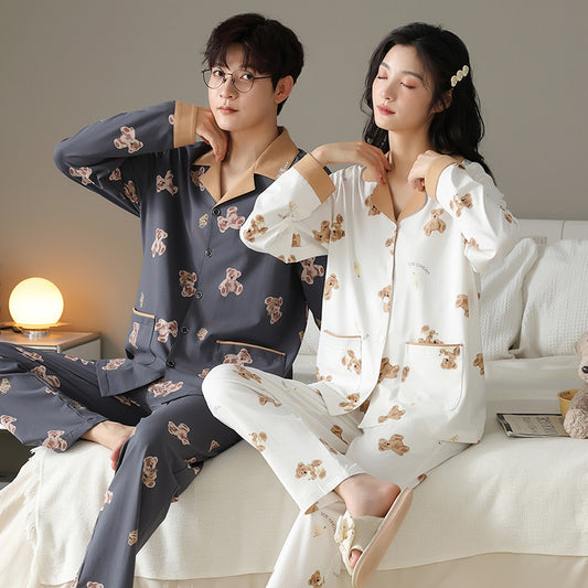 Bear Pattern 4-Piece Matching Winter Pajamas Set 100% Cotton