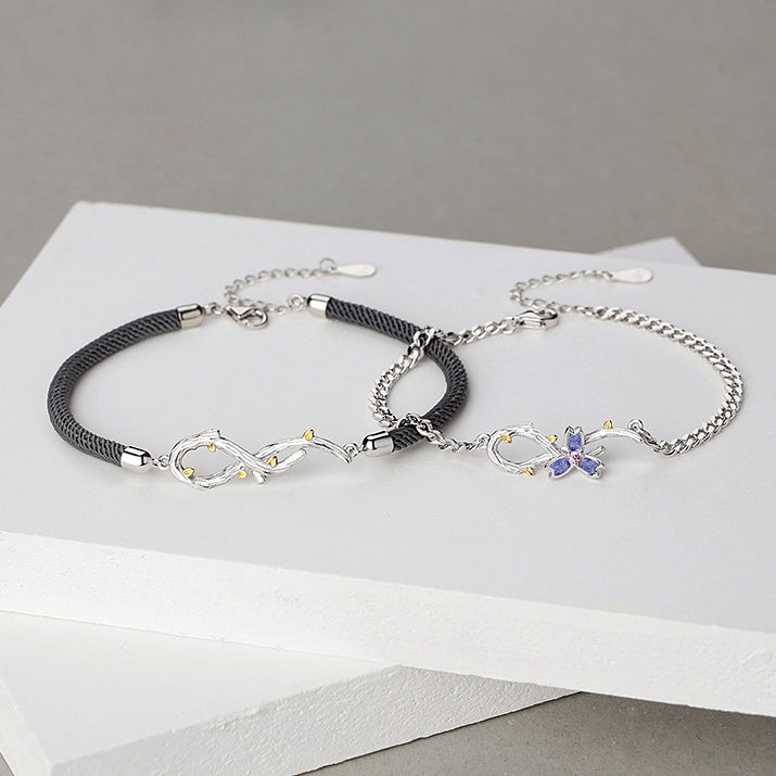 Romantic Floral Branch Bracelets Set for Couples