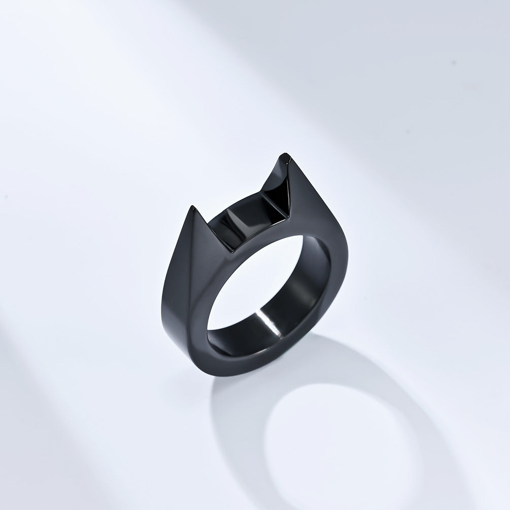 Engraved Cat Ears Spiked Unisex Self Defense Ring