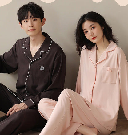 Couple Pure Cotton Long Sleeves Pajamas Set