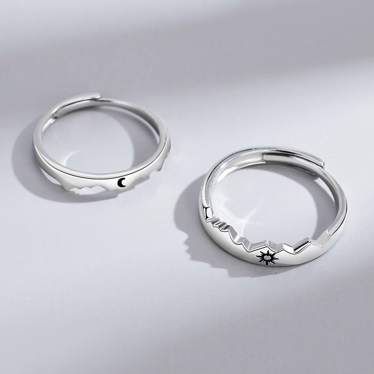 Sun and Moon Matching Marriage Rings for Him and Her