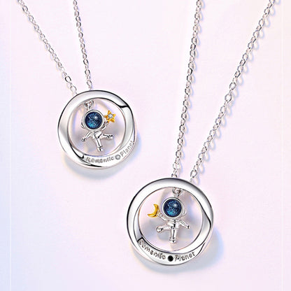 Engraved Spaceman Couple Relationship Necklaces Set