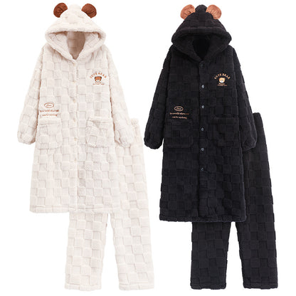 4-Piece Ultra Warm Bear Matching Hoodie Pajamas