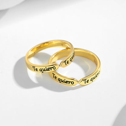 Te Quiero Matching Rings Set - Solid Sterling Silver - Adjustable Size