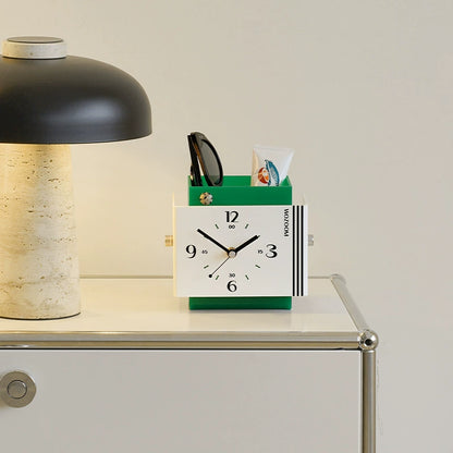 Silent Acrylic Desk Clock with Integrated Storage