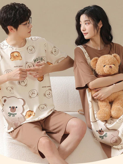 Bear Women and Men Summer Pyjamas 100% Cotton