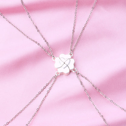 Custom Engravable Clover Matching Necklaces Set for 4 People
