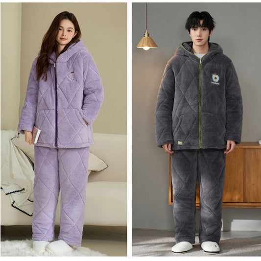 Thickened Poyester Winter Pajamas Set for Couples