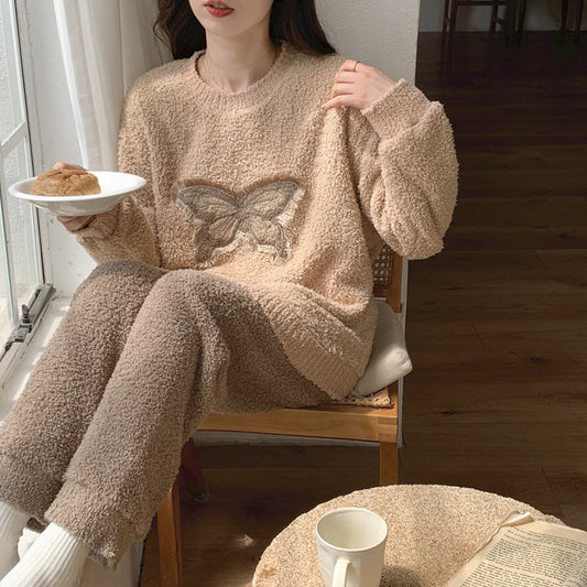 Butterfly Applique Loungewear Set for Women | Gullei Plush Teddy Fleece Pajamas