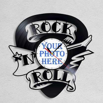 Personalized "Rock and Roll" LP Record Wall Clock – Custom Photo & Name, Silent Quartz