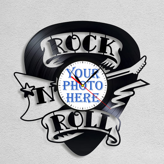 Personalized "Rock and Roll" LP Record Wall Clock – Custom Photo & Name, Silent Quartz
