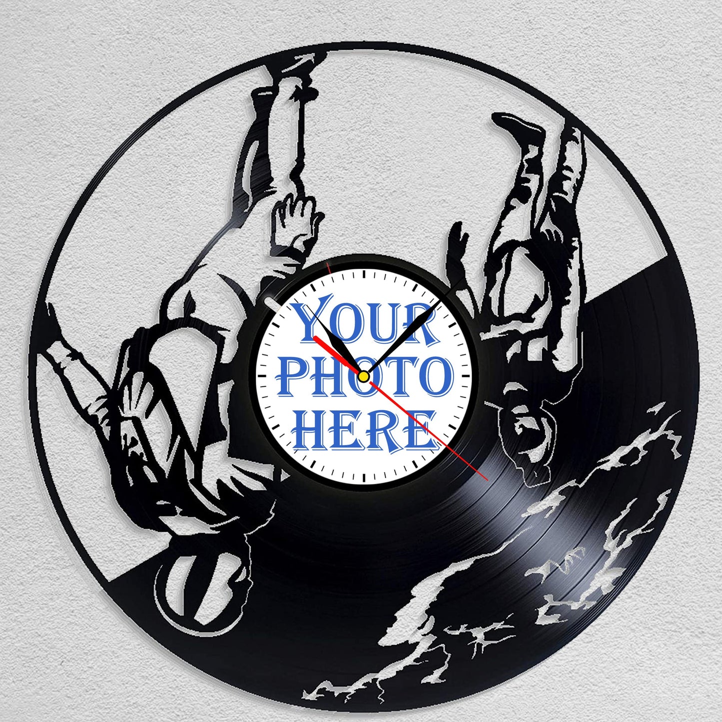 Personalized Skydiving LP Record Wall Clock – Custom Photo & Name, Silent Quartz
