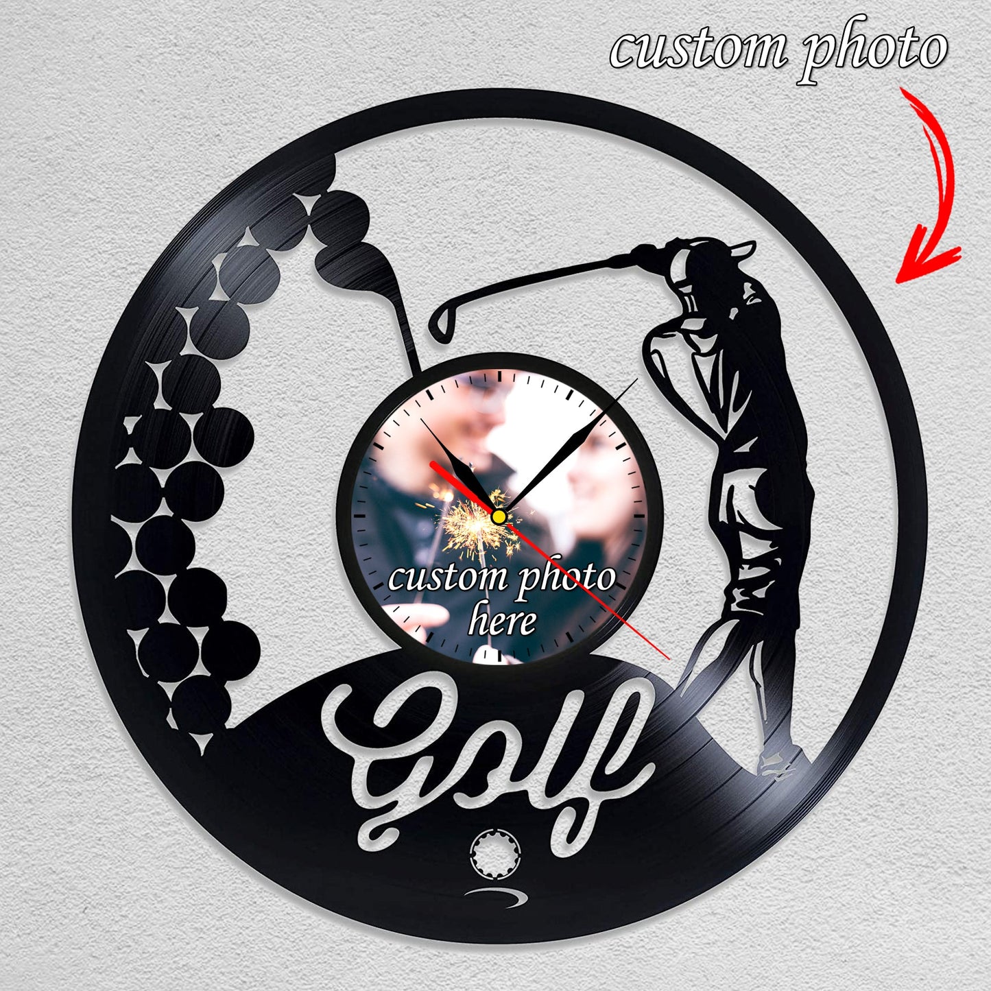Personalized Golf LP Record Wall Clock – Custom Photo & Name, Silent Quartz