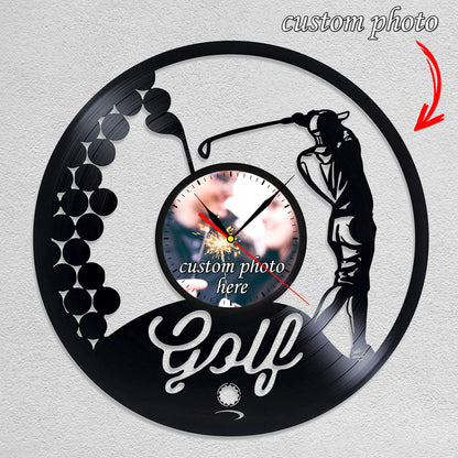 Personalized Golf LP Record Wall Clock – Custom Photo & Name, Silent Quartz