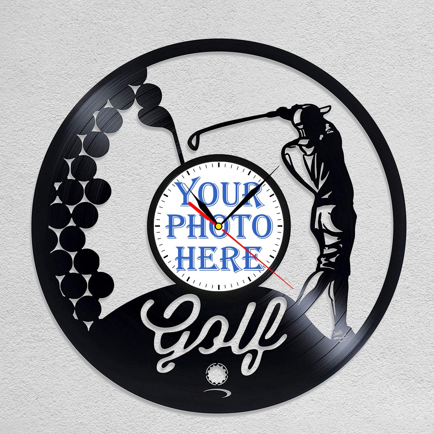 Personalized Golf LP Record Wall Clock – Custom Photo & Name, Silent Quartz