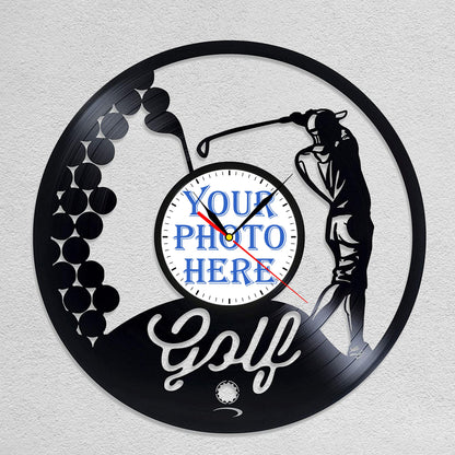 Personalized Golf LP Record Wall Clock – Custom Photo & Name, Silent Quartz