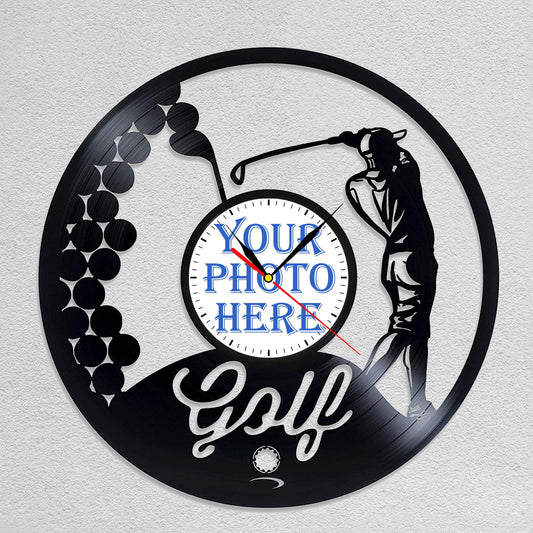 Personalized Golf LP Record Wall Clock – Custom Photo & Name, Silent Quartz