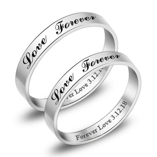 Engraved Love Forever Promise Rings for Him and her