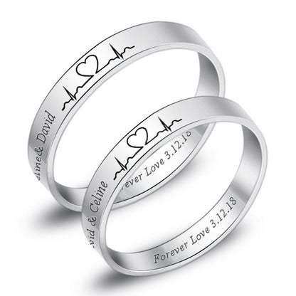 Engraved Heartbeat Promise Rings for Couples