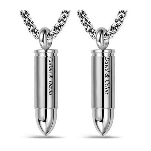 Engraved Urn Cremation Bullets Necklaces Set for Couples