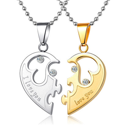 Engraved Half Heart Matching Necklaces for Couple