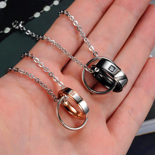 Double Ring Pendant Perfect Couples Necklaces Gift for 2