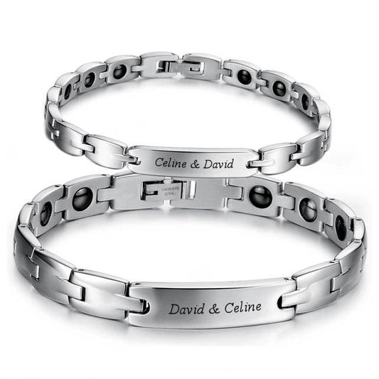 Engraved Magnetic Couple Bracelets Set Anniversary Gift