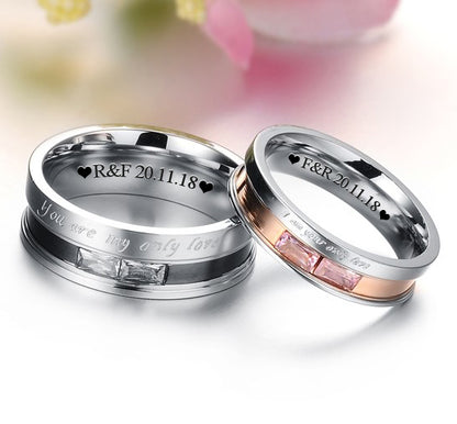 Engraved His and Hers Promise Rings for Couples Set of 2