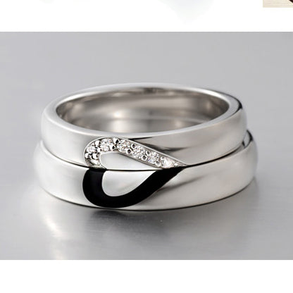 Personalized Half Hearts Wedding Rings Set for a Couple