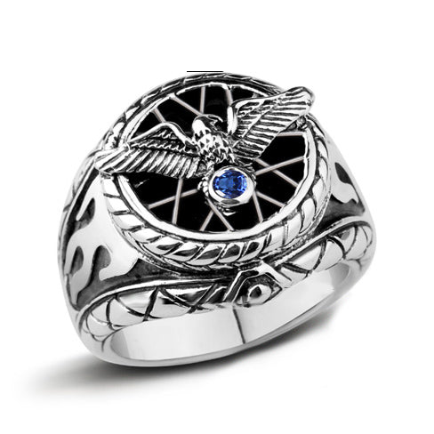 Engraved Eagle Wings Promise Ring for Boyfriend Silver 19.4mm