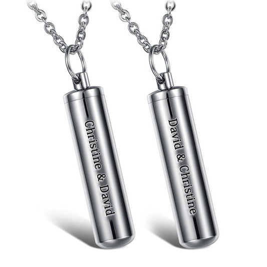 Engraved Urn Cremation Matching Necklaces Set for 2