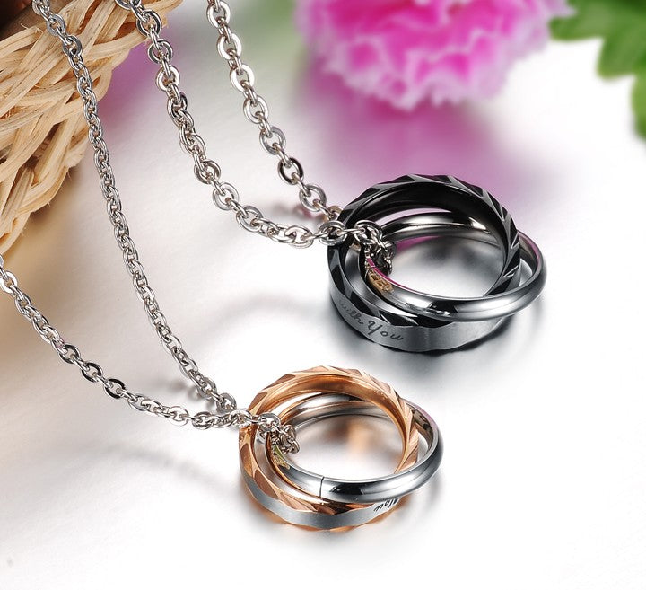 Engraved 2 Piece Necklaces for Couples Jewelry Gift Set of 2