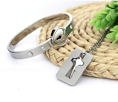 Personalized Real Lock and Key Bracelet Necklaces Set
