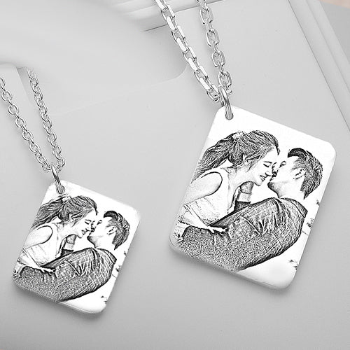 Photo Engraved Necklace Wedding Anniversary Gift for Couples