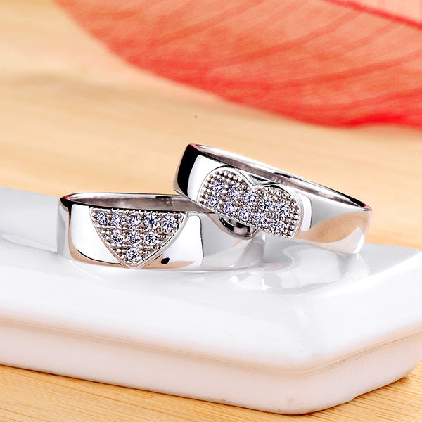 0.04 Ct Diamond Promise Rings Set Half Hearts Engravable