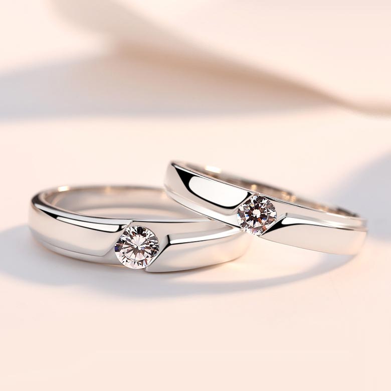 Custom Cubic Zirconia Wedding Rings Set for 2