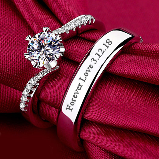 Personalized 1 Carat Moissanite Couple Promise Rings Set - Sterling Silver