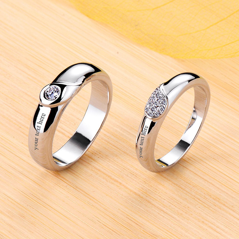 Engraved 0.5 Carat Diamond Couple Promise Rings Set for 2