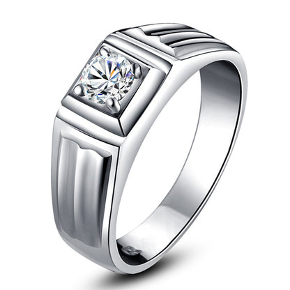 Engraved 0.6 Carat Men's Diamond Band Pt Plated Silver