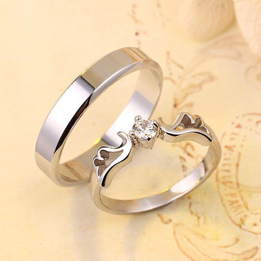 Engraved Angel Wings Matching Wedding Bands for Couples