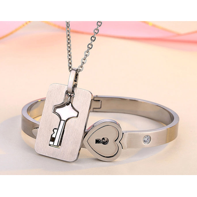 Love Heart Lock Bracelet & Key Necklace - thecoupleschain