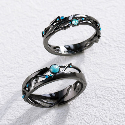 Promise Rings for Couples Black Sterling Silver (Adjustable Size)