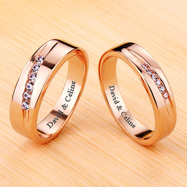 Engraved 0.03 Carat Lab Diamond Matching Rings Set