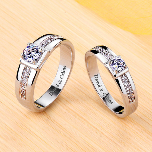 Engraved 0.64 Carat Lab Diamond Matching Rings Set