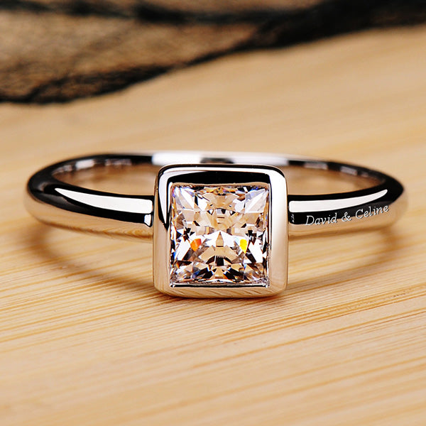 0.8 Carat Solitaire Square Diamond Engagement Ring