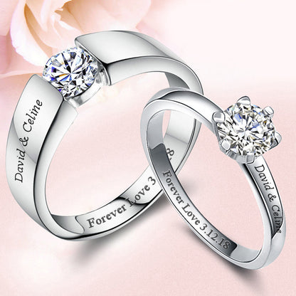 Custom Engraved Silver Marriage Rings for Couples