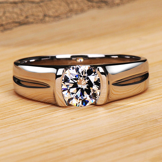 0.6 Ct Lab Diamond Wedding Band for Men - Engraved Platinum Plated Sterling Silver