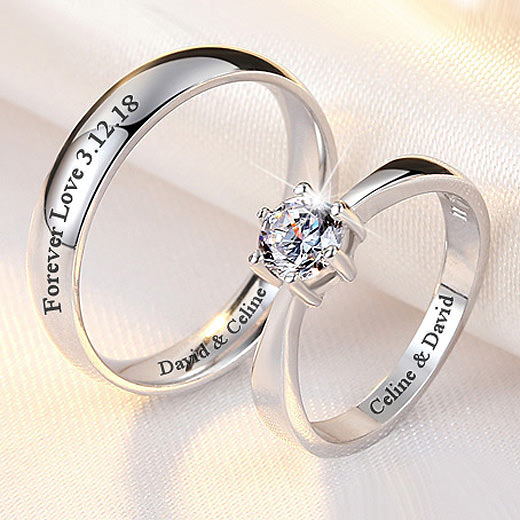 Custom Name Couples Promise Rings Set for Two - Sterling Silver