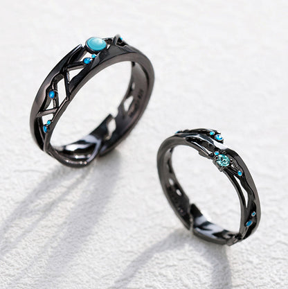 Promise Rings for Couples Black Sterling Silver (Adjustable Size)