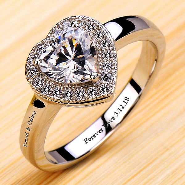 Engraved 0.6 Carat Heart Lab Diamond Ring for Her